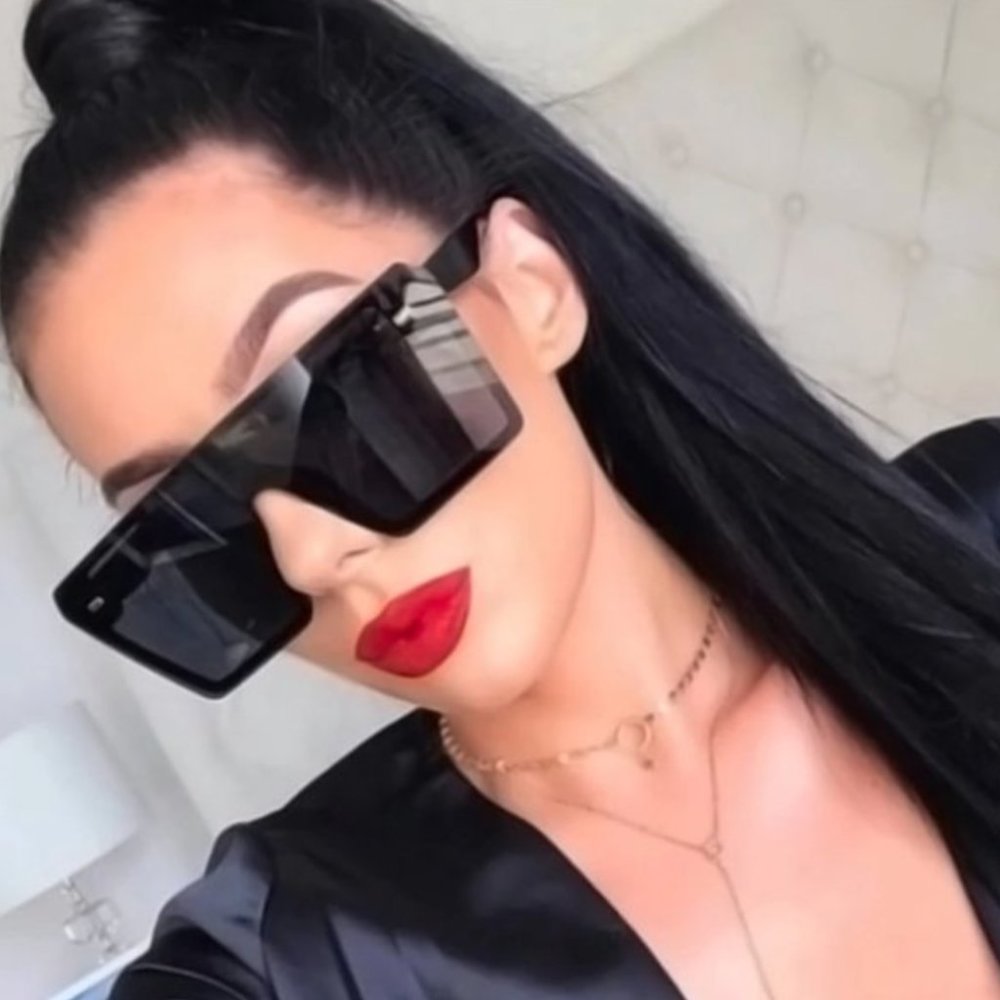 Shiny Black Square Oversized Sunglasses Rectangular Rimless Mirror Sunglasses - Picture 8 of 8
